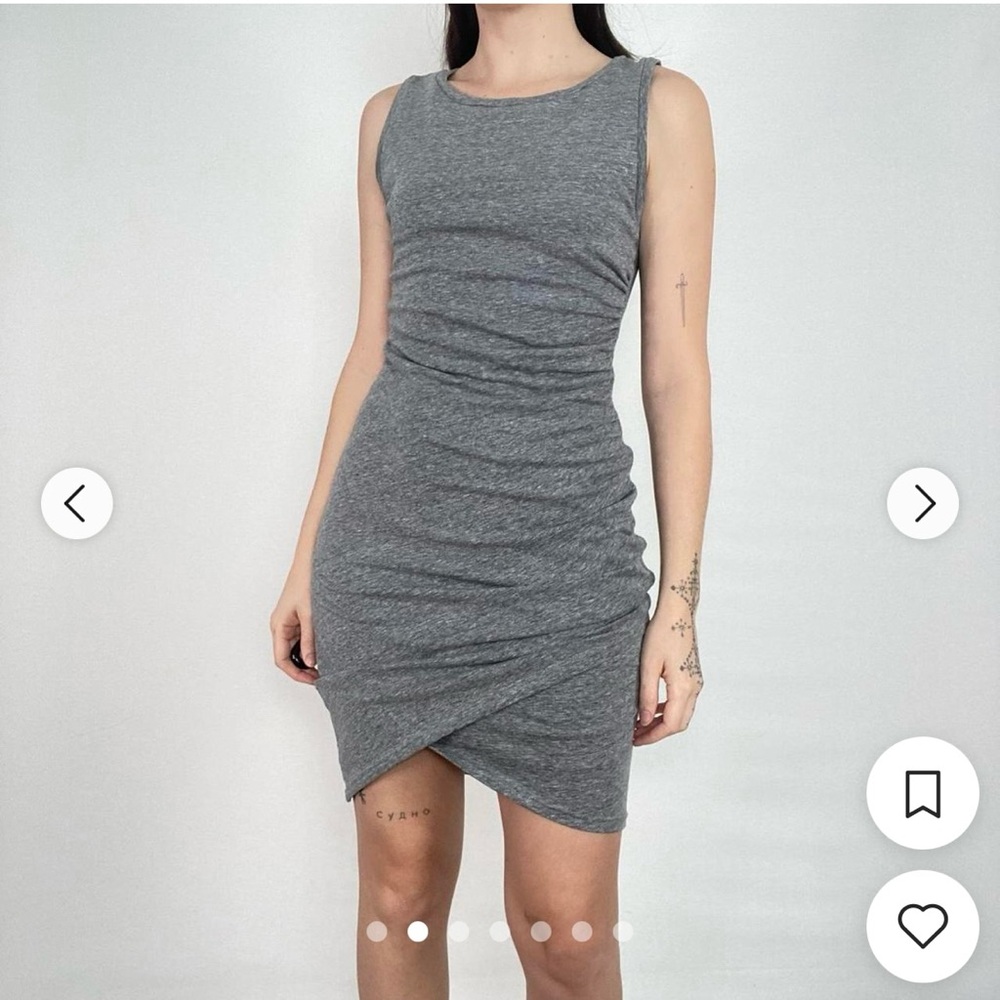 Leith Gray Bodycon Asymmetrical Ruched Dress - Picture 2 of 7